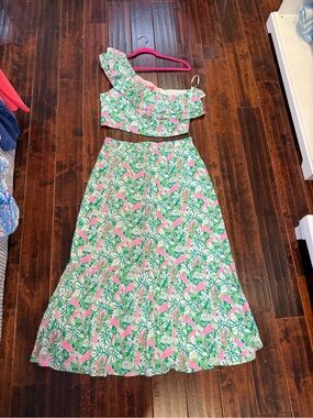 Lilly Pulitzer Green and Pink Floral Two-Piece Set